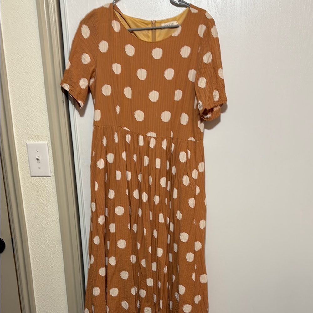 Brown Polka Dot Midi Dress